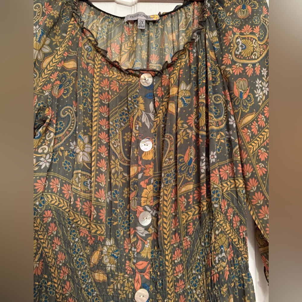New Fig & Flower 2X olive boho floral green bohme Anthropologie maxi dress $168 - Picture 3 of 6